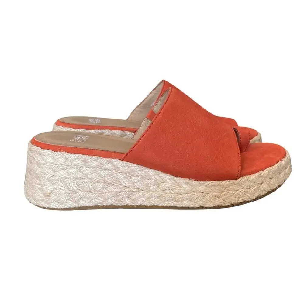 Eileen Fisher Tarry Toe Leather Espadrille Sandals Wedge Tangelo Orange 7.5 - Picture 2 of 8